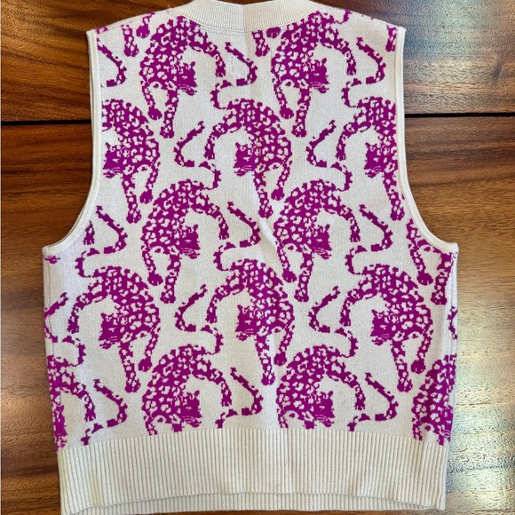 Anthropologie/Maeve Pink Jacquard Leopard Sweater Vest - Picture 4 of 5